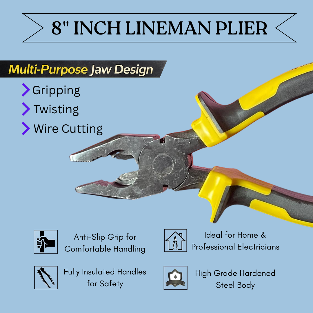 MB Electrical 8 Inch Lineman Plier + Screwdriver + Line Tester Tool Set | Electrician Hand Tools - Image 2